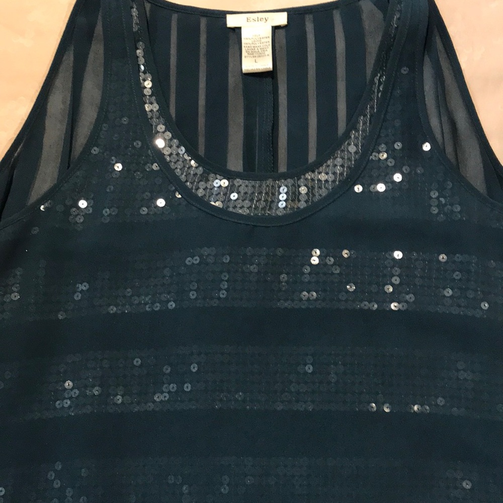 Chiffon layered top with sequin strip under layer
